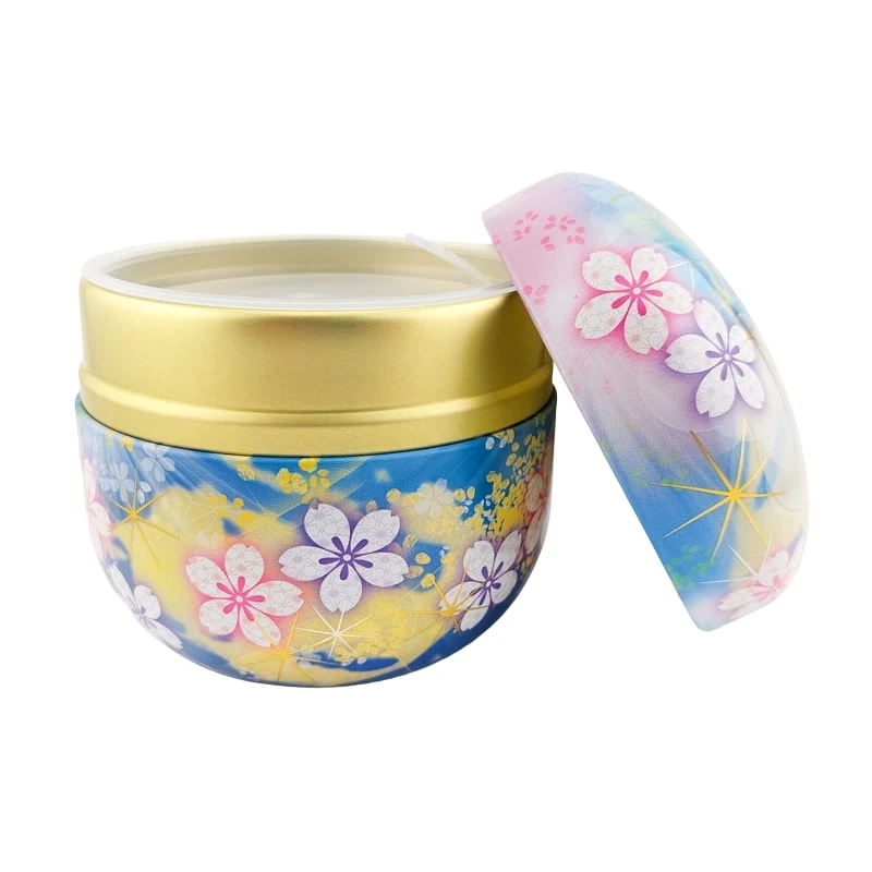 Blue Flowered Metal Tea Caddy 2 Blue Flowered Metal Tea Caddy - Image 2