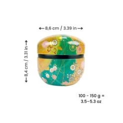 Round Tea Tin - Gold & Green -Nippon Life Market BoiteaTheRondeOretVert min