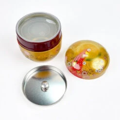 Round Tea Box - Gold & Red 7 Round Tea Box - Gold & Red -Nippon Life Market boite a the ronde or et rouge 356