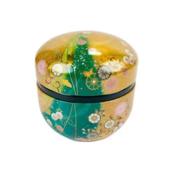 Round Tea Tin - Gold & Green -Nippon Life Market boite a the ronde or et vert 393