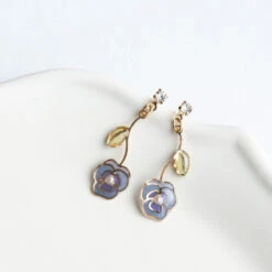 Pansy Flower Earrings -Nippon Life Market boucles doreilles pendantes pensee bleu 839