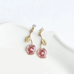 Pansy Flower Earrings -Nippon Life Market boucles doreilles pendantes pensee rose 409