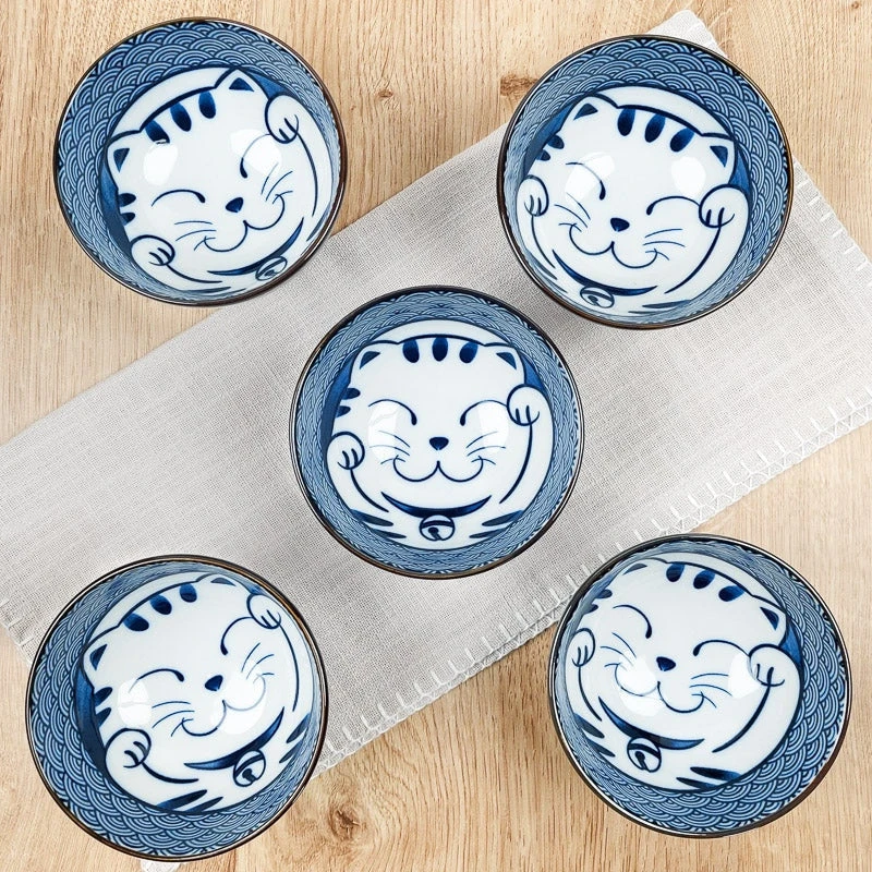 Set Of 5 Maneki Neko Bowls 1 Set Of 5 Maneki Neko Bowls