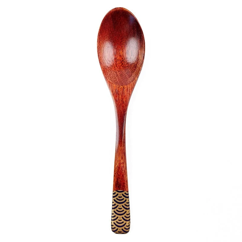Japanese Wooden Spoon - Seigaiha Blue 2 Japanese Wooden Spoon - Seigaiha Blue - Image 2