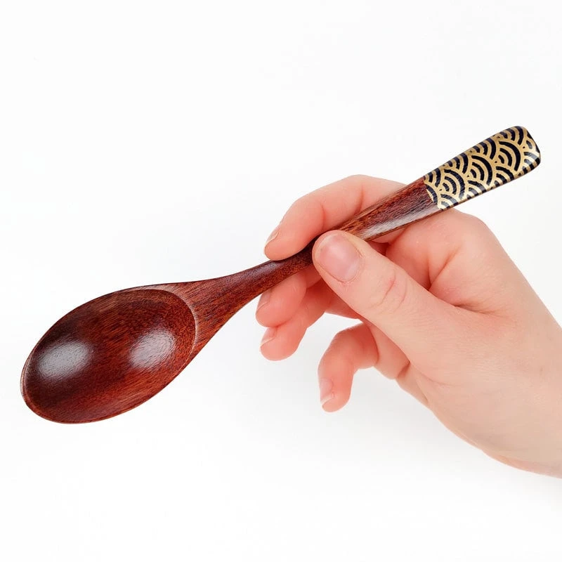 Japanese Wooden Spoon - Seigaiha Blue 3 Japanese Wooden Spoon - Seigaiha Blue - Image 3