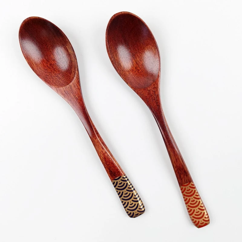 Japanese Wood Spoon - Seigaiha Red 5 Japanese Wood Spoon - Seigaiha Red - Image 5