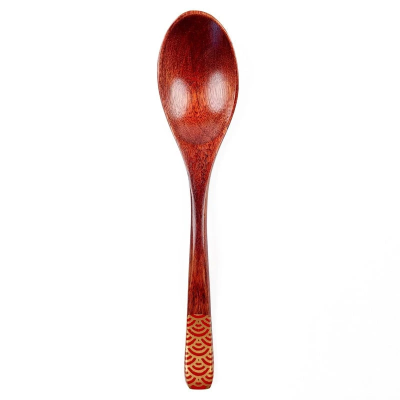 Japanese Wood Spoon - Seigaiha Red 2 Japanese Wood Spoon - Seigaiha Red - Image 2