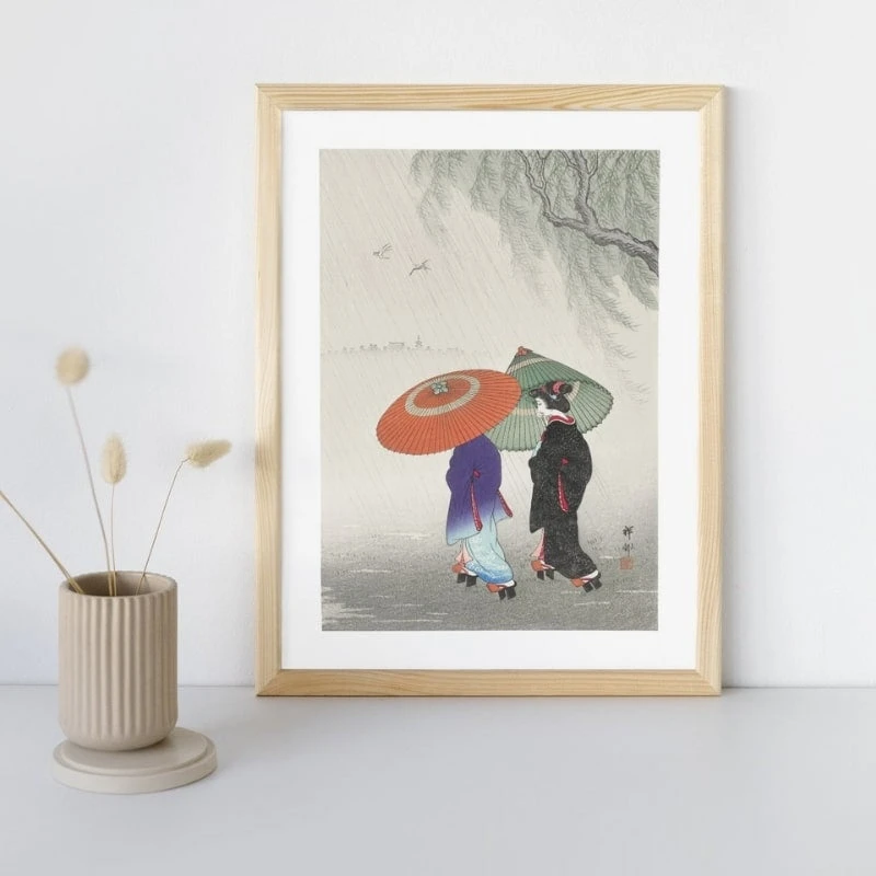Japanese Woodblock Print - Two Women In The Rain 2 Japanese Woodblock Print - Two Women In The Rain - Image 2