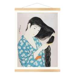 Japanese Block Print - Woman With Comb -Nippon Life Market estampe japonaise femme avec peigne a3 190