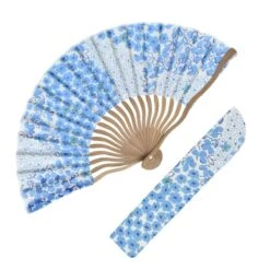 Japanese Fan & Pouch – Blue Flowers