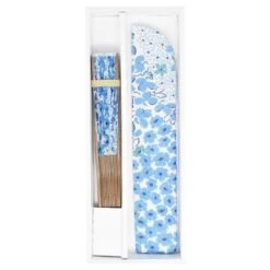 Japanese Fan & Pouch – Blue Flowers -Nippon Life Market eventails japonais pochette fleurs bleues 636