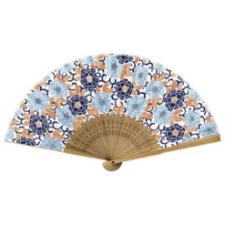 Japanese Fan – Yuzen Botan Blue