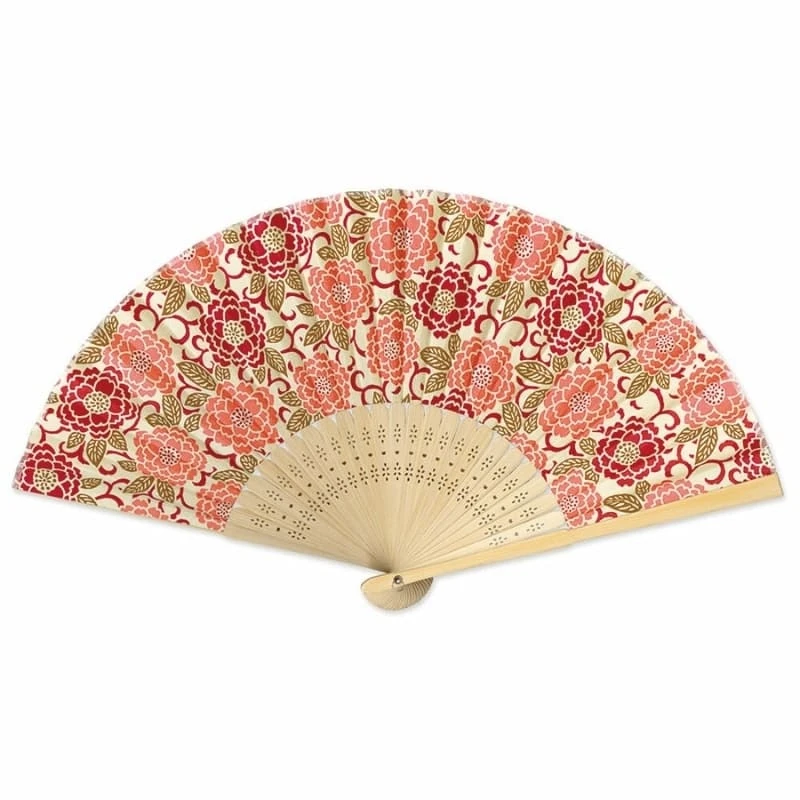 Japanese Fan – Yuzen Botan Orange 1 Japanese Fan – Yuzen Botan Orange