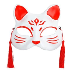 Japanese Cat Mask - White And Red