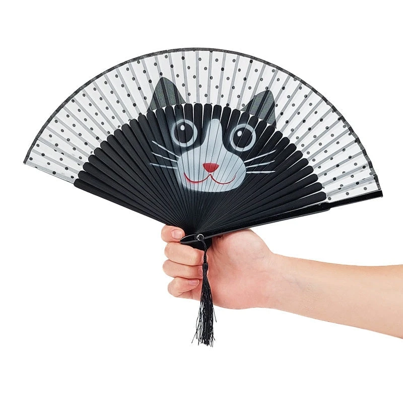 Japanese Kawaii Cat Fan - Black 2 Japanese Kawaii Cat Fan - Black - Image 2