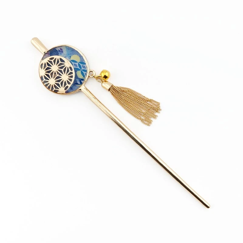 Kanzashi - Blue Asanoha 1 Kanzashi - Blue Asanoha