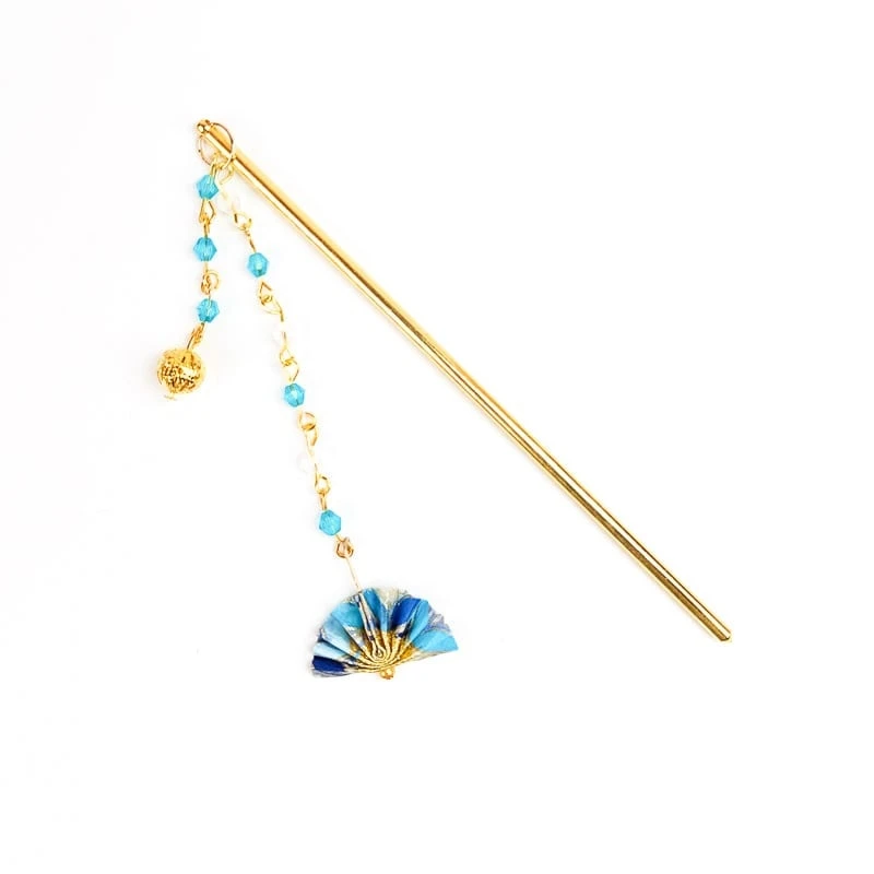 Japanese Hair Pin Stick - Blue Fan 1 Japanese Hair Pin Stick - Blue Fan