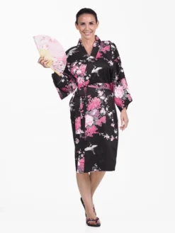 Happi Kimono Women - Black Crane & Flowers