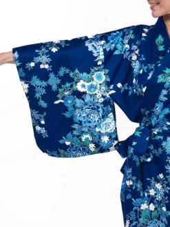 Japanese Kimono Women - Blue Hana -Nippon Life Market kimono japonais femme bleu hana taille unique 794