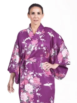 Japanese Kimono Women - Purple Peony & Crane -Nippon Life Market kimono japonais femme violet pivoine grue taille unique 434