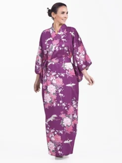 Japanese Kimono Women - Purple Peony & Crane
