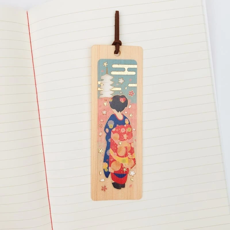 Japanese Bookmark – Cypress - Geisha & Pagoda 2 Japanese Bookmark – Cypress - Geisha & Pagoda - Image 2