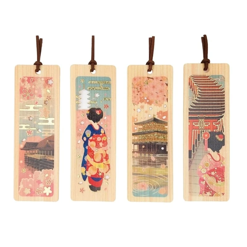 Japanese Bookmark – Cypress - Geisha & Pagoda 3 Japanese Bookmark – Cypress - Geisha & Pagoda - Image 3