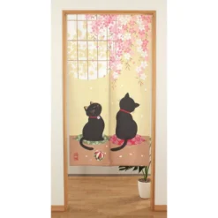 Japanese Noren - Sakura Neko -Nippon Life Market noren japonais sakura neko 85 x 150 cm 610