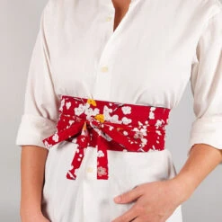 Red Plum Blossom Obi Belt