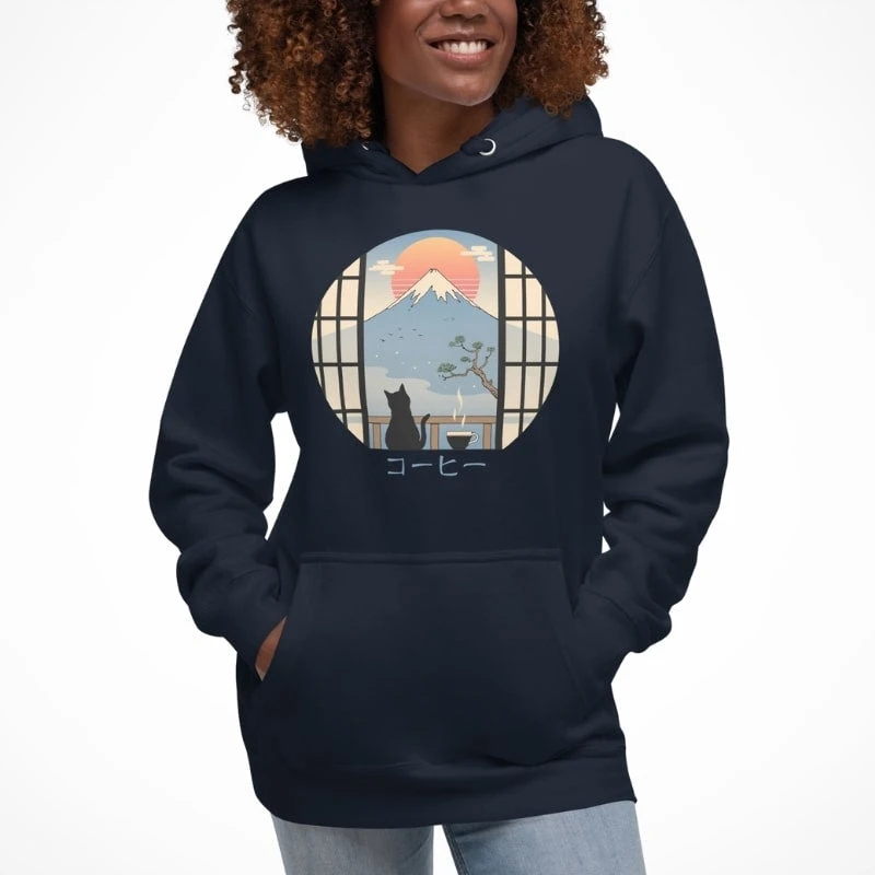 Japanese Hoodie - Cat & Mount Fuji 2 Japanese Hoodie - Cat & Mount Fuji - Image 2