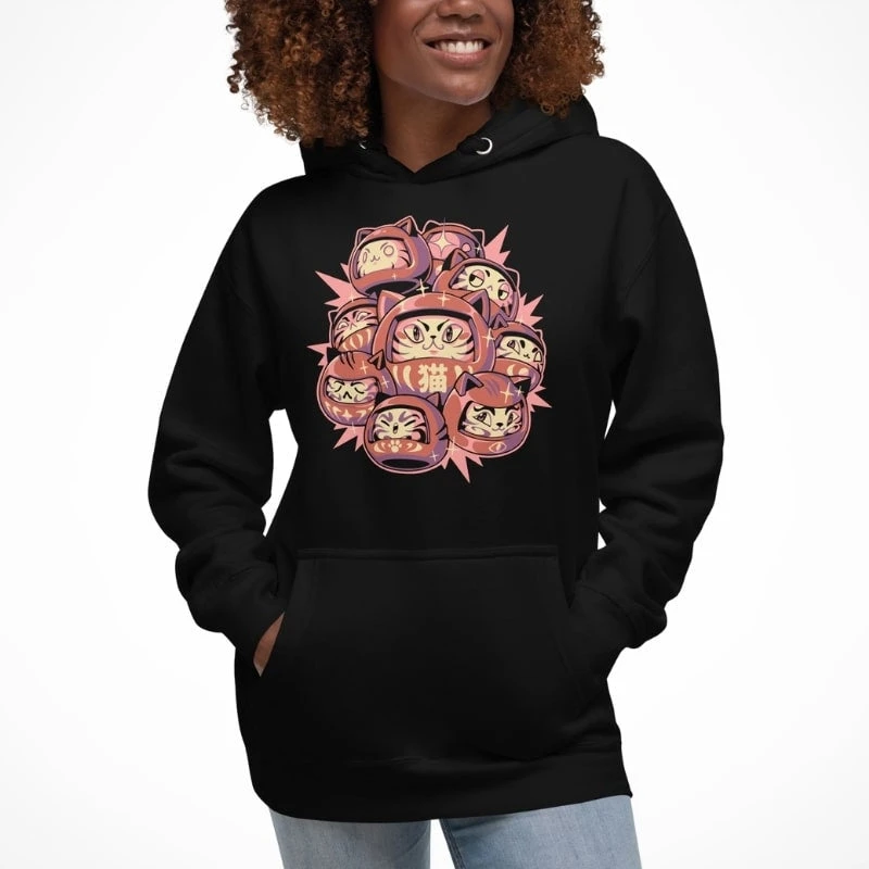 Japanese Style Hoodie - Daruma Cat 4 Japanese Style Hoodie - Daruma Cat - Image 4