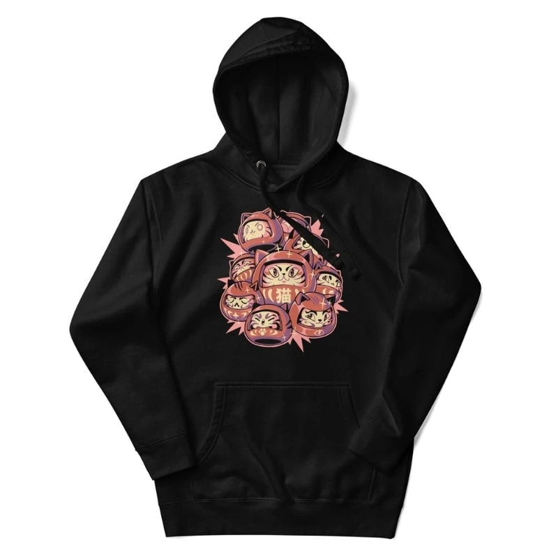 Japanese Style Hoodie - Daruma Cat 1 Japanese Style Hoodie - Daruma Cat