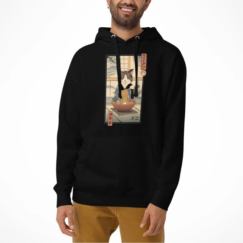 Japanese Hoodie - Ukiyo-e Neko Ramen 2 Japanese Hoodie - Ukiyo-e Neko Ramen - Image 2