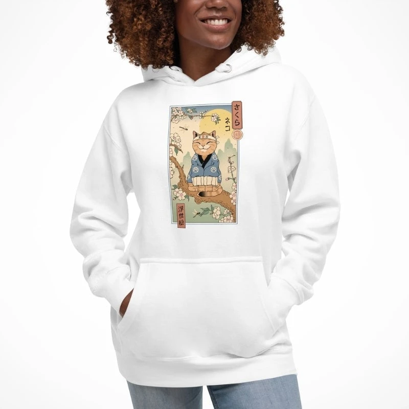 Japanese Hoodie - Ukiyo-e Neko Sakura 2 Japanese Hoodie - Ukiyo-e Neko Sakura - Image 2