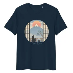 Japanese Tee Shirt - Cat & Mount Fuji
