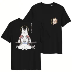 Japanese Tee Shirt - Samurai Cat -Nippon Life Market t shirt japonais chat samourai 842