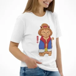 Japanese Tee Shirt - Neko Straw Hat -Nippon Life Market t shirt japonais neko chapeau de paille 282