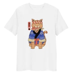 Japanese Tee Shirt - Neko Sushi Master -Nippon Life Market t shirt japonais neko maitre sushi s blanc 386