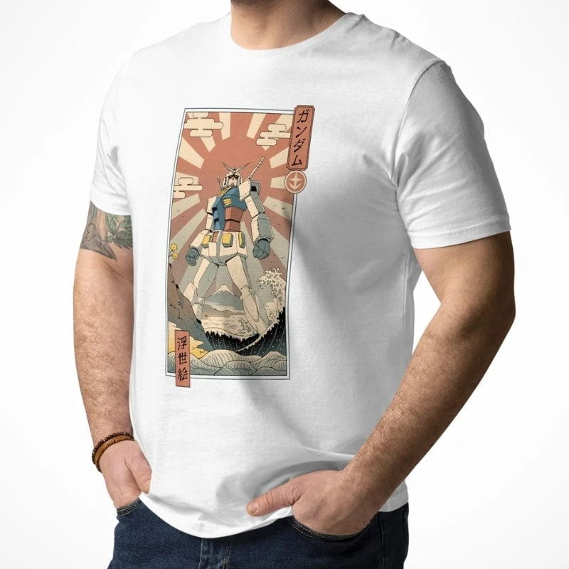 Japanese Tee Shirt - Ukiyo-e Mecha & Fuji 3 Japanese Tee Shirt - Ukiyo-e Mecha & Fuji - Image 3