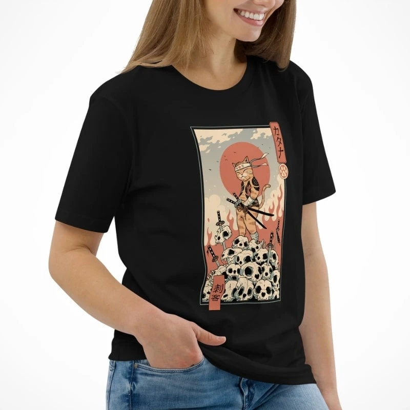 Japanese Tee Shirt - Ukiyo-e Neko Killer 2 Japanese Tee Shirt - Ukiyo-e Neko Killer - Image 2
