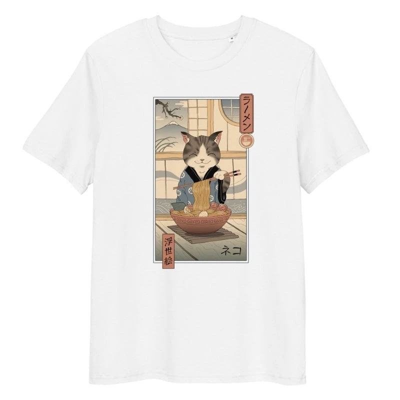 Japanese Tee Shirt - Ukiyo-e Neko Ramen 1 Japanese Tee Shirt - Ukiyo-e Neko Ramen