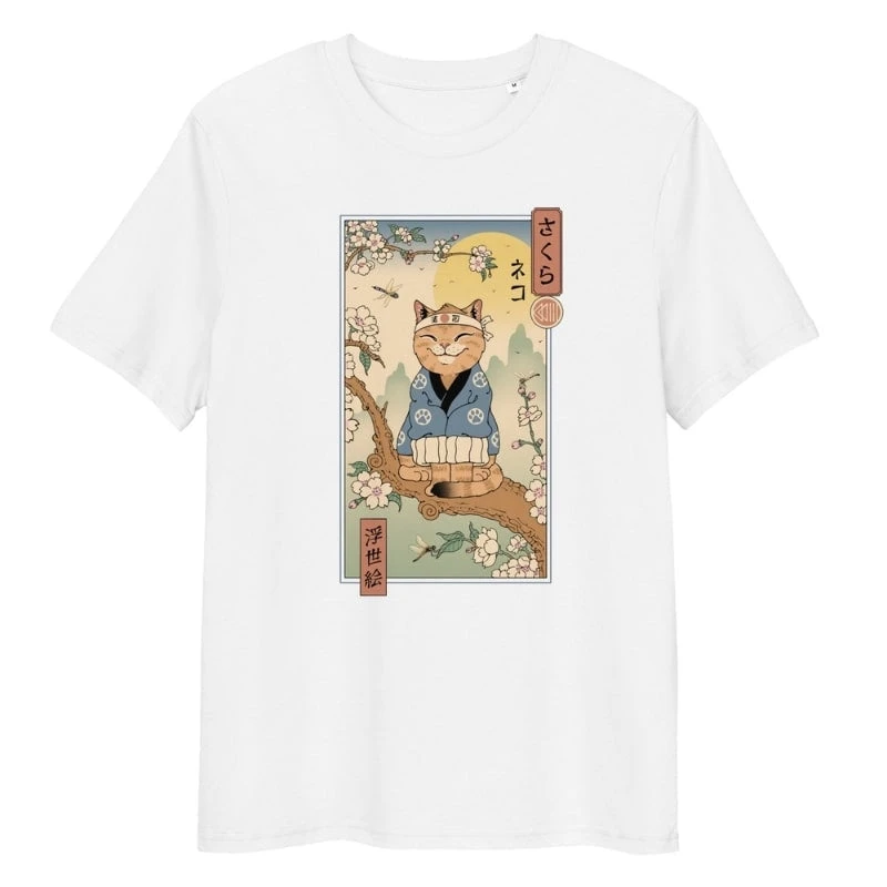 Japanese Tee Shirt - Ukiyo-e Neko Sakura 1 Japanese Tee Shirt - Ukiyo-e Neko Sakura