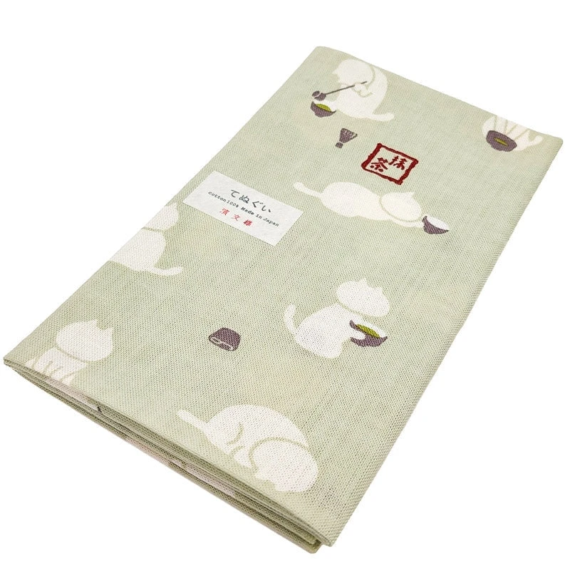 Tenugui Cloth Matcha Cat 4 Tenugui Cloth Matcha Cat - Image 4