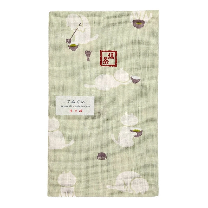 Tenugui Cloth Matcha Cat 1 Tenugui Cloth Matcha Cat