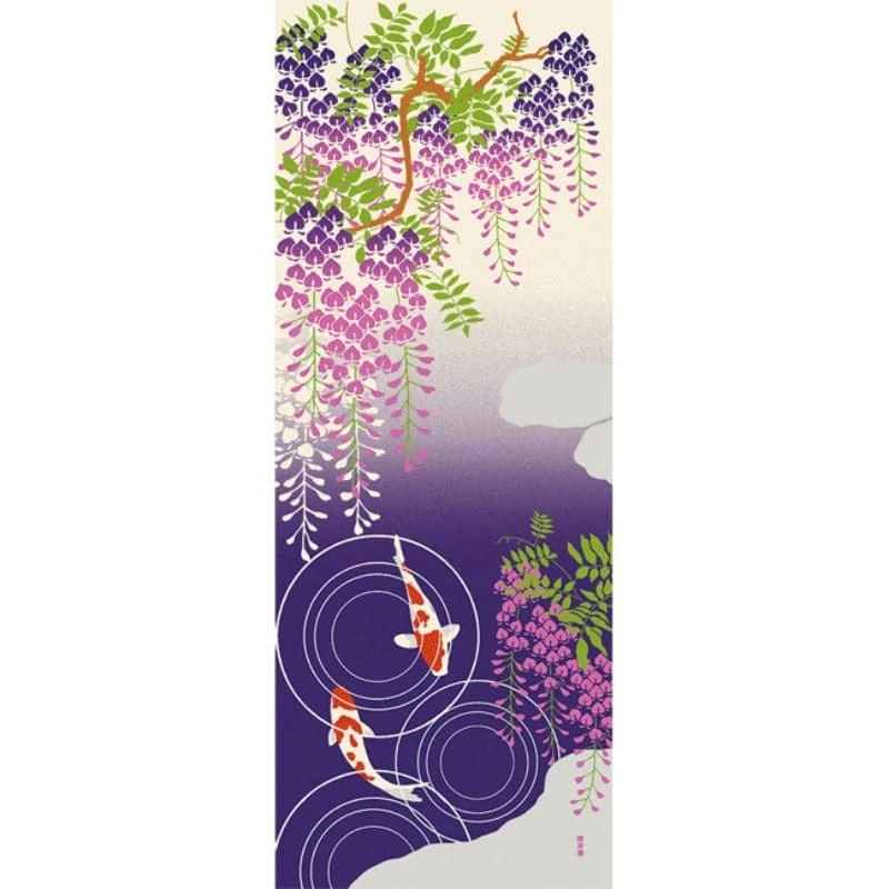 Japanese Tenugui – Wisteria & Koi 1 Japanese Tenugui – Wisteria & Koi