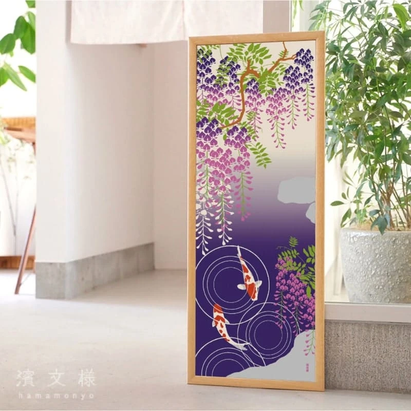 Japanese Tenugui – Wisteria & Koi 2 Japanese Tenugui – Wisteria & Koi - Image 2