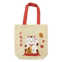 Japanese Tote Bag – Beige Fuku Maneki Neko
