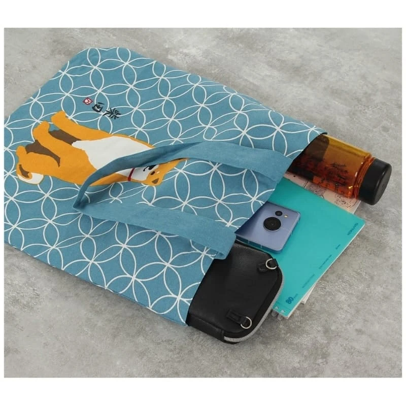 Japanese Tote Bag – Blue Shiba Shippo 4 Japanese Tote Bag – Blue Shiba Shippo - Image 4