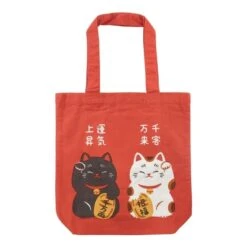 Japanese Tote Bag – Red Maneki Neko Shōfuku